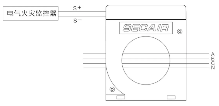 J-SCM41(160)剩余電流式<a href=http://www.1000gj.cn/dianqihuozai/ target=_blank class=infotextkey>電氣火災(zāi)監(jiān)控</a>探測器接線圖
